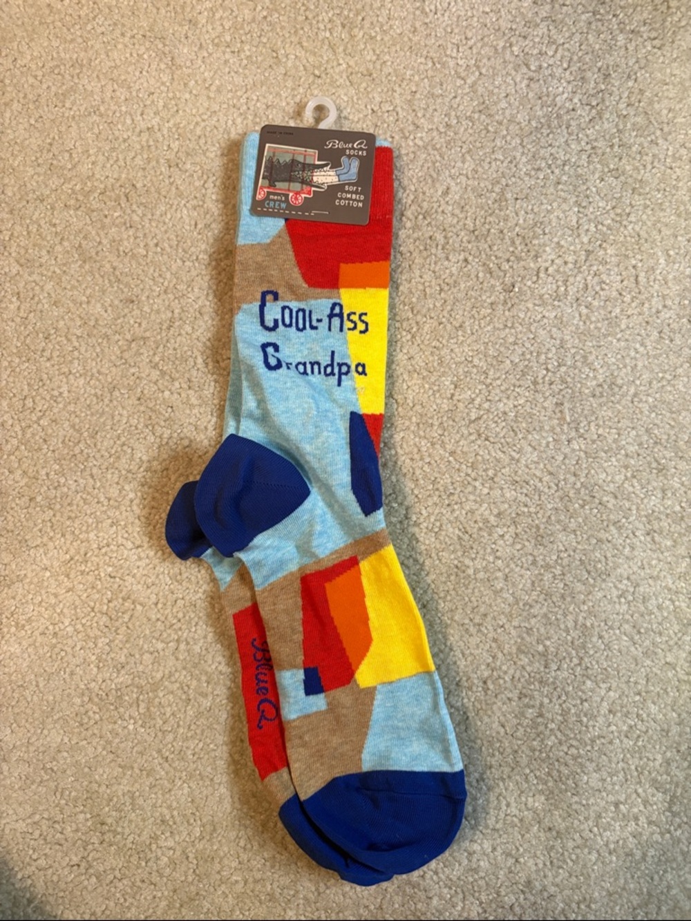 Blue Q Cool-Ass Grandpa Colorblock Crew Socks - Blue, Red, Yellow, Tan
